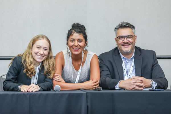 Panel of speakers during a Detroit corporate conference at Huntington Place.