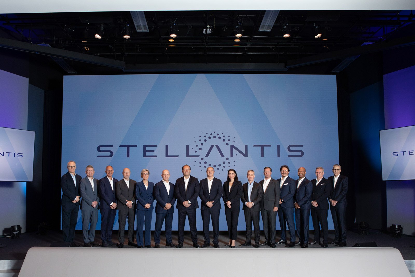 Leadership team photography created for Stellantis Investor Day 2026 featuring senior executives on stage before strategic presentations and investor communications sessions.