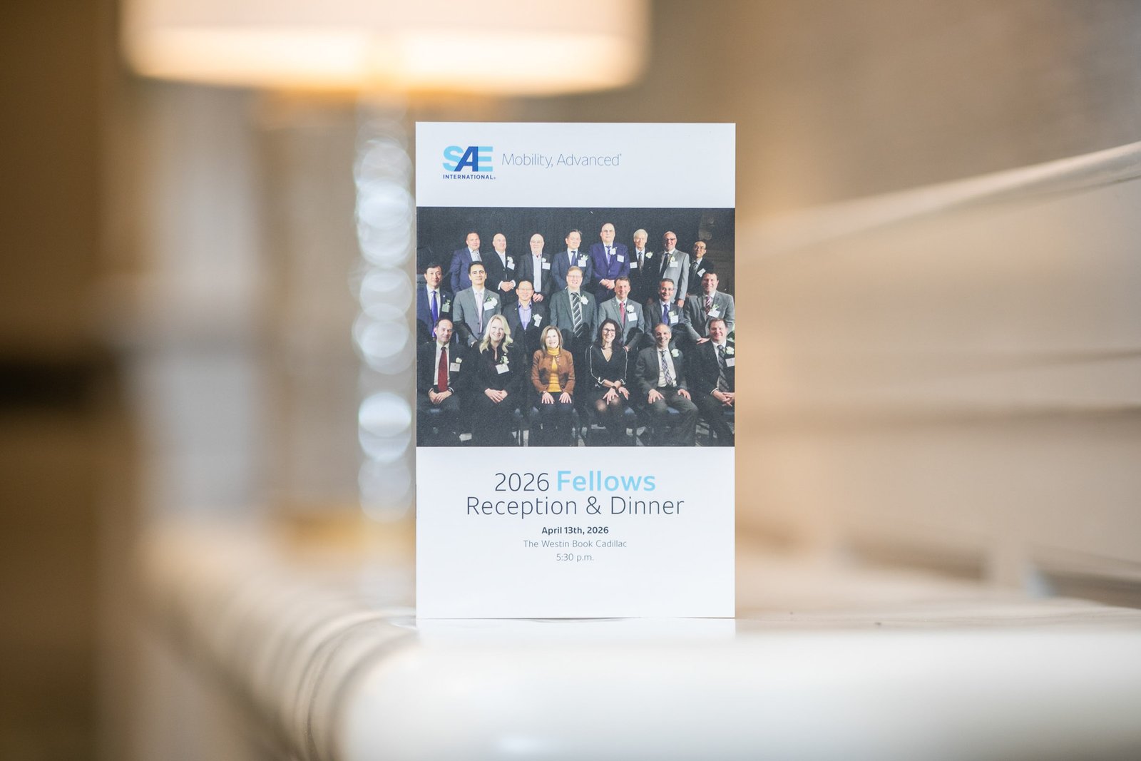 Corporate Event Venues in Metro Detroit 5 Printed program for the SAE Fellows Reception and Dinner displayed before the event at The Westin Book Cadillac.