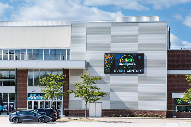 Corporate Event Venues in Metro Detroit 2 Exterior of Vibe Credit Union Showplace Event Center in Novi, Michigan, a leading venue for conferences, trade shows and corporate events. Michigan Event Photographer