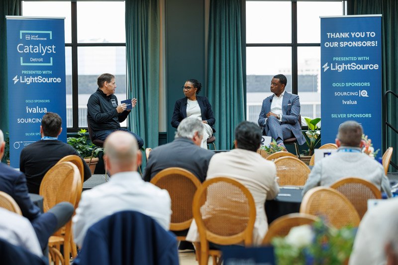 Panel discussion with attendees at a corporate conference in Detroit