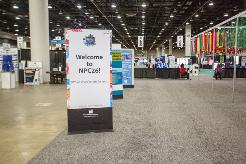 Trade show exhibition floor at Huntington Place in Detroit, Michigan during the APA NPC26 conference