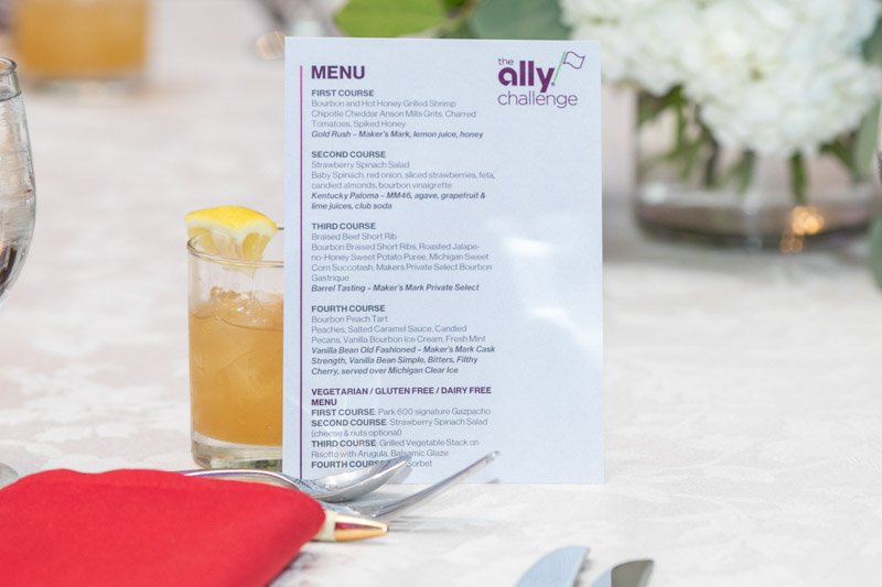 Ally Challenge corporate event menu at Royal Park Hotel